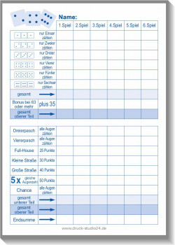 10 x Würfelblock Spieleblock Knobelblock DIN A5 für Würfelspiele in blau